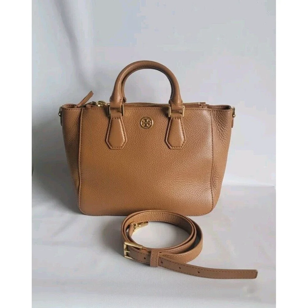 Tory Burch Cognac Pebbled Leather Mini Satchel with Strap